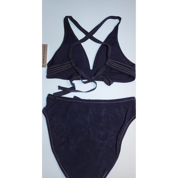 Robin Piccone Bikini Womens Swim Top V-Neck Bottom High Rise Sz Medium Navy Blue - Picture 8 of 8